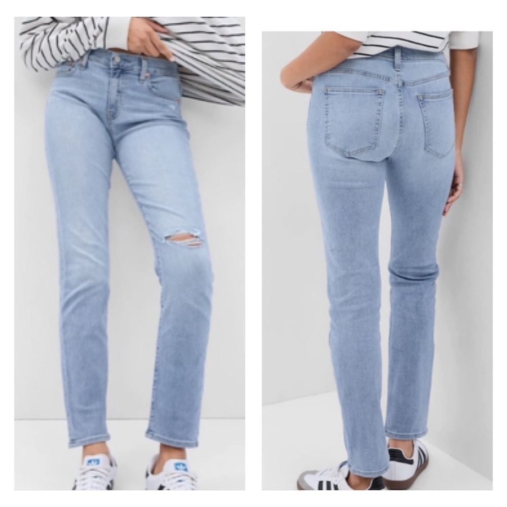 GAP Classic Straight Mid Rise Light Wash Distressed Jeans Size 30/10 Tall - Picture 2 of 5